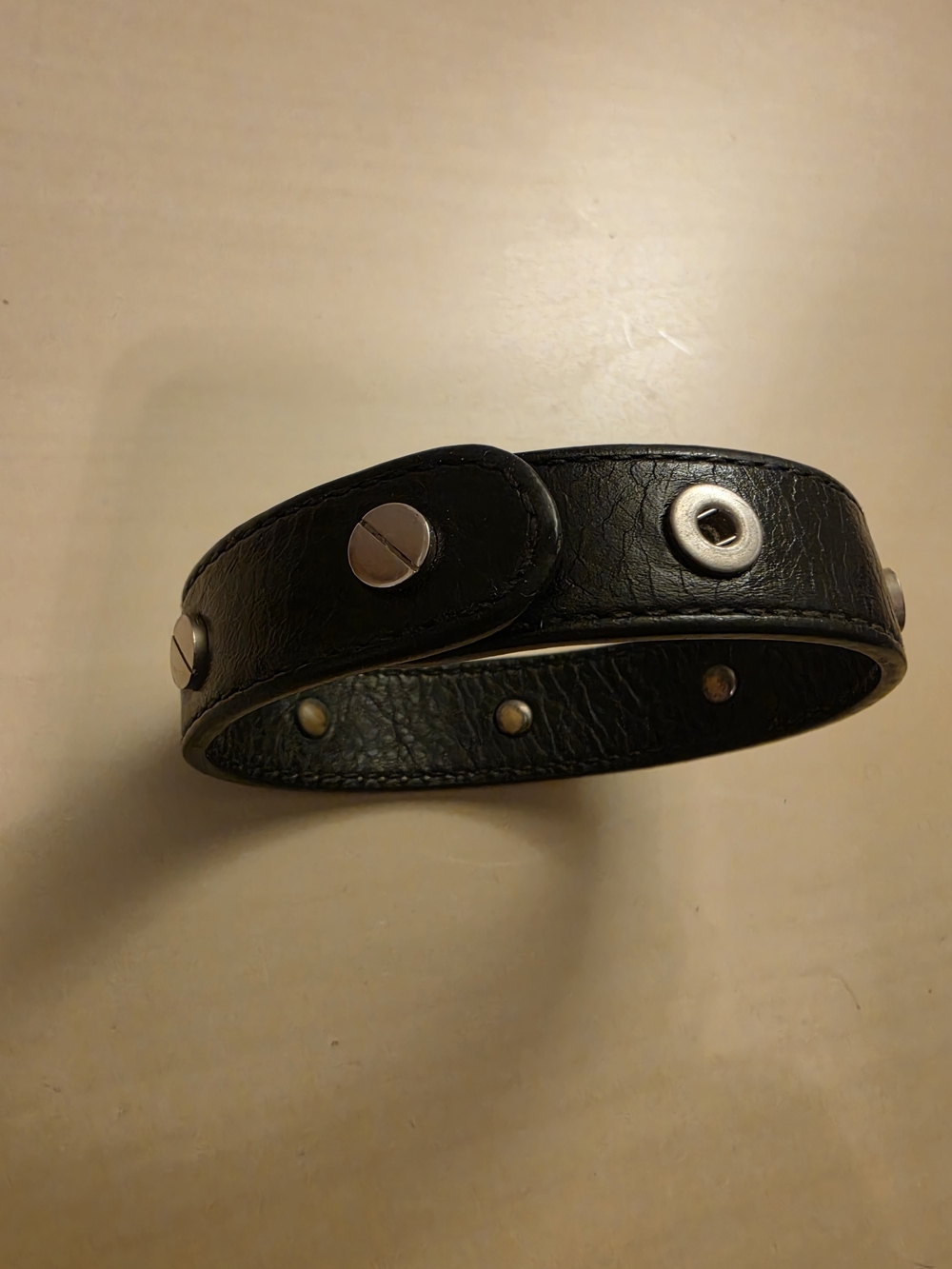 Balenciaga Black Leather Snap Bracelet for Men